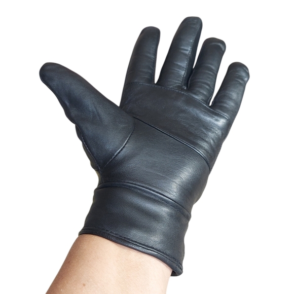 3M Thinsulate Black Leather Fleece Lined Sports Gloves Elasticized Snap Closure - Picture 2 of 16